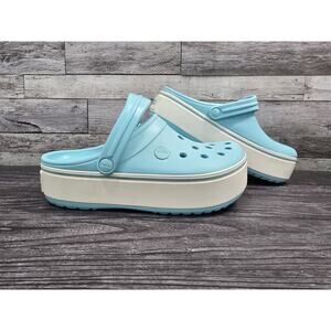 CROCS Women's Crocband Platform Blue White Iconic Clogs Comfort W/Charms Size 7